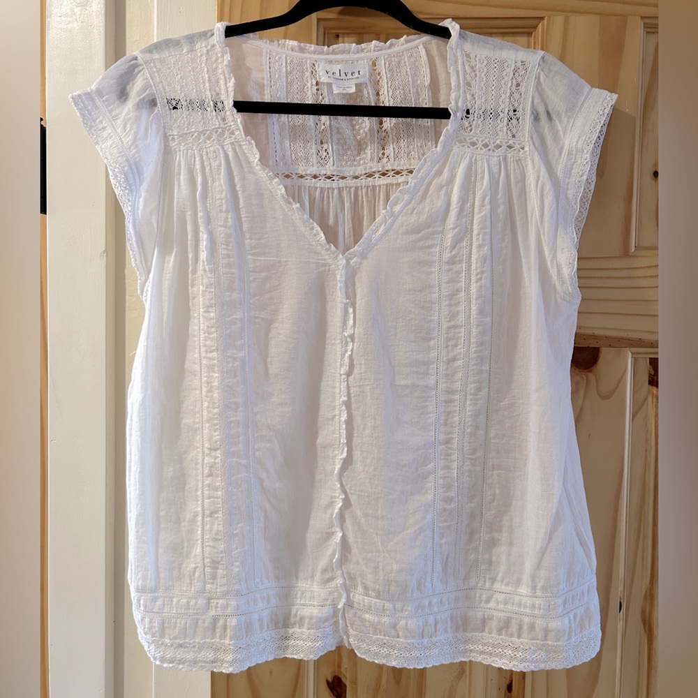 White VELVET Cotton Blouse